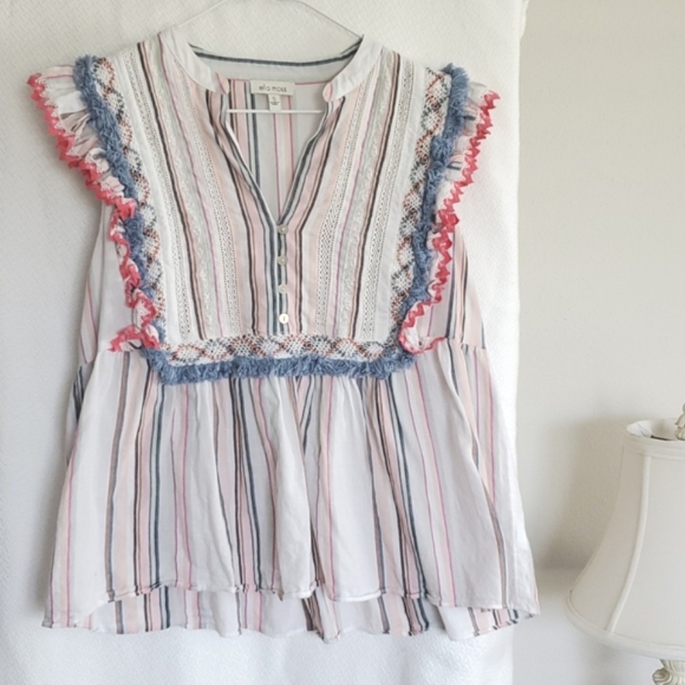 Boho Baby Doll Top Blouse Size S Ella Moss Natalia